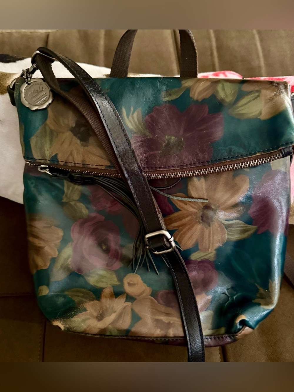 Patricia Nash Luzille Peruvian Painting Floral Leather Crossbody Bag /Backpack - Picture 5 of 15